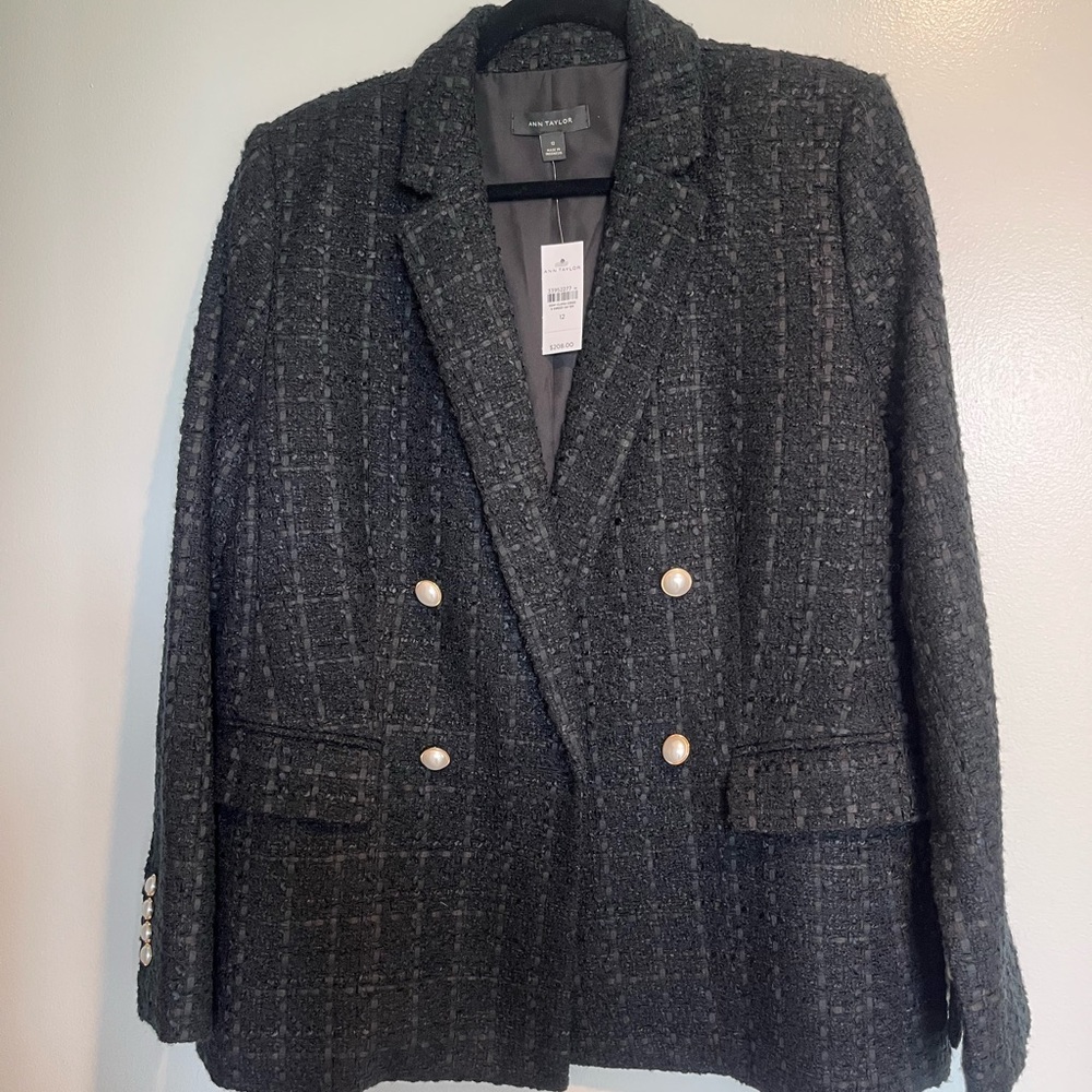 Ann Taylor Black Blazer Classic Tweed Design